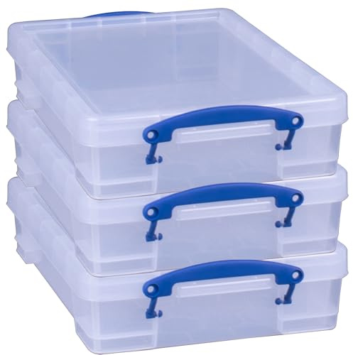 Really Useful Box(R) Plastic Storage Box, 4 Liters, 14 5/8in. x 10 1/4in. x 3 3/8in, Clear (3 pack)