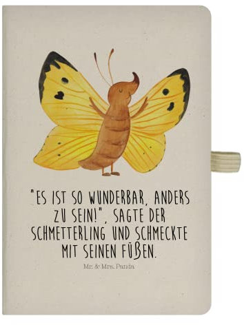 Mr. & Mrs. Panda DIN A5 Baumwoll Notizbuch Schmetterling Zitronenfalter - Geschenk, besonders, Kladde, Schreibheft, Schmetterlinge, Notizblock, Notizen, Tiere, Adressbuch, gute Laune, Eintragebuch