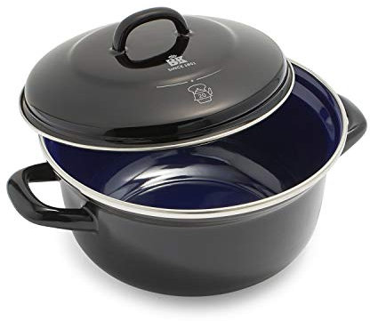 BK Indigo Holländisches Erbe Runde Deutsche Emaillierte Kasserolle mit Deckel mit PFAS-Freier Keramischer Antihaftbeschichtung, 20 cm/2,5 Liter, Induktion, Spülmaschinenfest, Backofenfest, Schwarz
