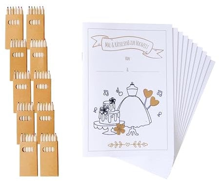 JEKA 10 Hochzeitsmalbuch für Kinder mit Stiften (10er Set), Hochzeit für Kinder, Kinderbeschäftigung Hochzeit, Gastgeschenk Hochzeit, Hochzeit Mitgesbel, Malbuch Hochzeit