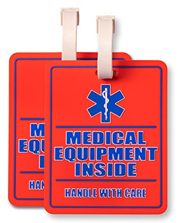 2 Pack - Medical Equipment Inside Tag - for Luggage or Bags Containing Medical Devices - 5x4 Inches Big and Bright Size - Easy to Spot