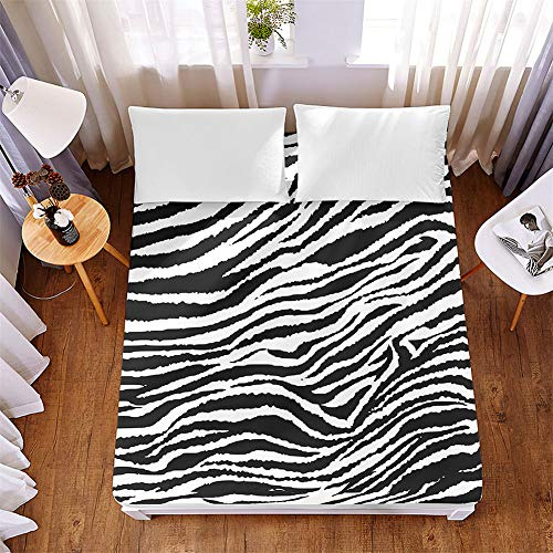 Chickw1 Mikrofaser Spannbettlaken,3D Drucken Spannbetttuch Steghöhe bis 30cm,Boxspringbett Spannbetttuch Weiche Atmungsaktivem für Kinder und Erwachsene (Schwarzes Zebramuster,160x200x30cm)