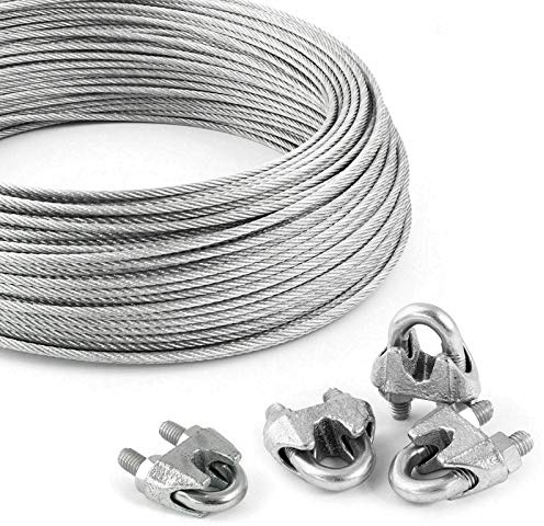 DQ-PP Kit de corde en acier souple 8 mm 6 x 19 mm en acier galvanisé | Cauche 8 mm | Serrure à crochet M5 | Serrure à câble M5 | Anse de câble 8 mm | Corde de fil pour aide à l’ancrage en acier