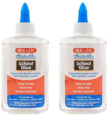 BAZIC Washable Clear School Glue 5 Oz. (147 mL), Liquid Clear Glues Adhesive, for Making Slime Art Crafts at School Home Office, 2-Pack