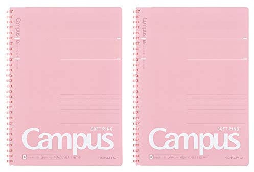KOKUYO Campus SU-S111BT-P Notizbuch mit weichem Ring, Semi-B5, B 6 mm, gepunktet, 34 Linien, 40 Blatt, Rosa, 2 Stück