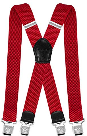 Decalen Hosenträger für Herren Breit 4 cm mit sehr Starken 4 Metall Clip Lang Einheitsgröße für Männer Einstellbar und Elastisch X Style (Rot)