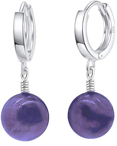 Creolen Scharnier Ohrringe Durchmesser 12 mm mit Glückbringer Amethyst Edelstein Ohrhänger hängend für Damen und Girls