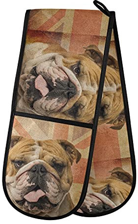 PUXUQU Ofenhandschuhe Englisch Bulldogge Hund Topfhandschuh Oven Mitts Backhandschuhe Topflappen für Zuhause Küche Backen Kochhandschuhe