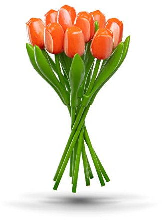 MomoMoments Tulpenstrauß aus Holz für die Liebste, 9 Holztulpen, 34 cm hoch, handbemalt, Blumenstrauß, Holzblumen, Muttertag, Frauengeschenk, Made in Holland (Orange/Weiß)