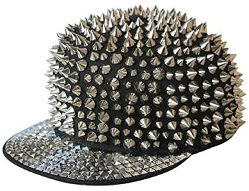Baseball Kappe Schirmmütze Baseball Cap Basecap Kappen Punk-Vollzeigter Hip-Hop-Rivet Bboy Hiphop Basekall-Kap Mit Quadratischer Gitter-Flacher Rand-Hut-Schwarzer Unterer Silberner Niet_(56-60) Cm
