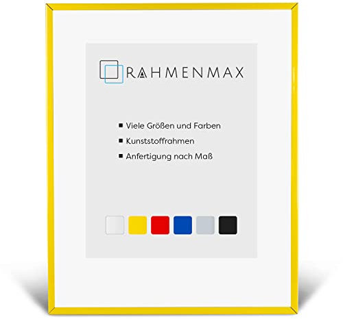 RahmenMax® Texas Bilderrahmen 35x50 cm zum Aufhängen/Bilderrahmen Maßanfertigung möglich/Posterrahmen aus Kunststoff/Bilder Rahmen in Gelb mit klarem Acrylglas und weißer Rückwand
