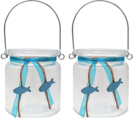 ZauberDeko Windlicht Glas Kommunion Konfirmation Tischdekoration Petrol Fisch Isaak 2 Stück