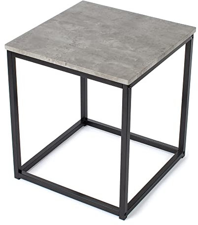 LIVIVO Concrete Effect Coffee & Square Side Table Girder Inspired Metal Frame Rectangular Perfect For Indoor Outdoor Home Interior Tea Coffee Snack Laptop Office Furniture - Grey (Side Table)