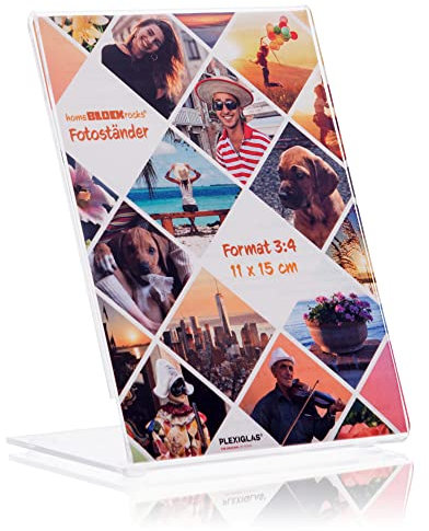 Fotoständer (Bilderrahmen) im Foto-Format 11 x 15 cm Fotoaufsteller als glasklarer Bilderständer, Fotorahmen, rahmenloser Bildhalter als Aufsteller aus PLEXIGLAS für ihre Lieblings-Fotos und Bilder