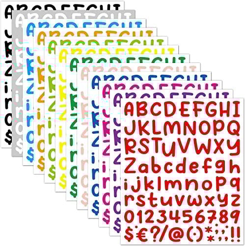 1800 Pieces 24 Sheets 12 Colors Self Adhesive Vinyl Letter Number Stickers Kit, Mailbox Sticker for Mailbox, AlphabetStickers, Decals for Sign, Kitchen,Door, Business, Address