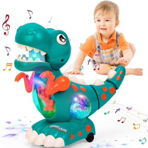 Thedttoy Baby Spielzeug ab 1 Jahr Jungen, Krabbelnde Dinosaurier Babyspielzeug ab 12 Monate Musik Licht Sensorisches Dinosaurier Spielzeug, Weihnachten Geschenk 1 2 3 Jahr Junge Mädchen