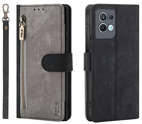 NEINEI Cover per OPPO Reno 8 Pro 5G,Flip Wallet Case Custodia in Pelle con [Slot per Schede][Magnetico][Protezione RFID],Premium PU/TPU Libro Portafoglio Custodie-Grigio