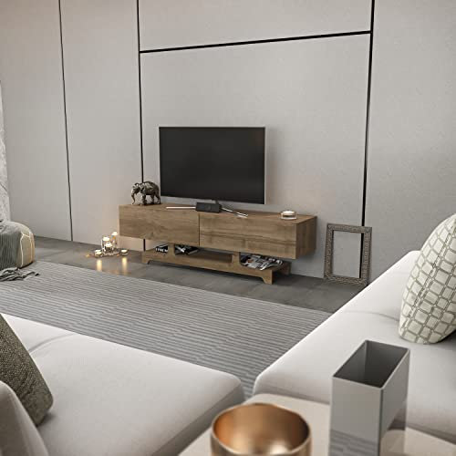 DECOROTIKA Tera 160 cm Wide Modern TV Cabinet with 2 Cabinets and Open Shelf (Walnut Pattern)