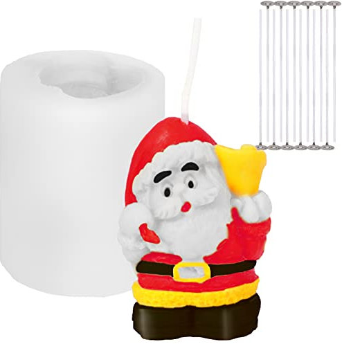 Stampo in Silicone Babbo Natale, 3D Natale Stampi per Candele Stampi per Sapone Stampo in Resina Epossidica Nani Fai da Te produzione candele, con Candela Stoppino per Sapone Caramelle Aromaterapia