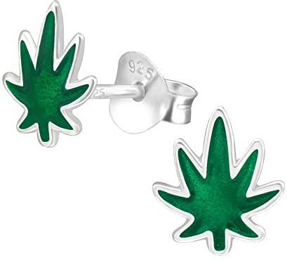 Bungsa Cannabisblatt-Ohrstecker Hanf aus .925 Sterling Silber