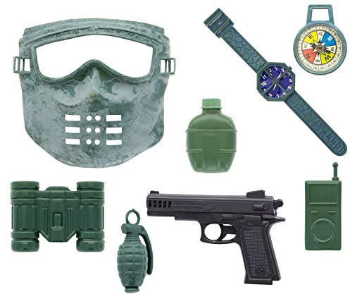 Militär Spielzeug 8-teilig Kinder Jungen Armee Ausrüstung Maske Handgranate Uhr Kompass Trinkflasche Fernglas Walkie-Talkie Pistole