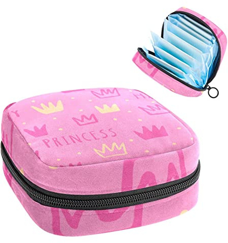 Damen-Damen-Servietten, Handtasche, Damen, Menstruationstasse, Tasche, Mädchen, tragbare Tampon-Aufbewahrungstasche, rosa Krone mit Reißverschluss