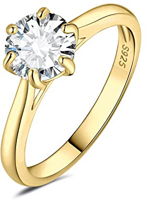 JewelryPalace 7.5mm 1.5ct Rund Moissanite Solitär Promise Ring Damen, Braut Schmuck Set, Verlobungsring Damenring Ringe Silber 925 mit Stein Frauen, Simulierte Diamant Jubiläum Eheringe Vergoldet 51
