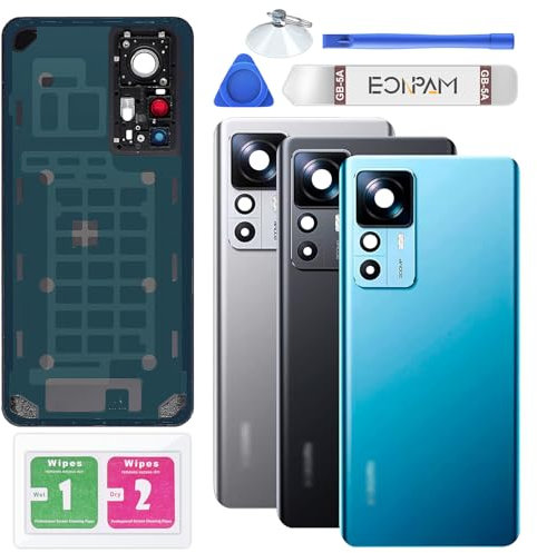 Eonpam Vitre Arrière pour Xiaomi 12T Pro Origine Couvercle Batterie Remplacement avec Lentille de Caméra + Kit Réparation (Noir)