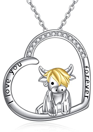 POPLYKE Herz Zwei Pinguin Halskette für Damen 925 Sterling Silber Highland Kuh Schmuck Schwester Freund Mama Tochter Pinguin Geschenke für Damen Geburtstag