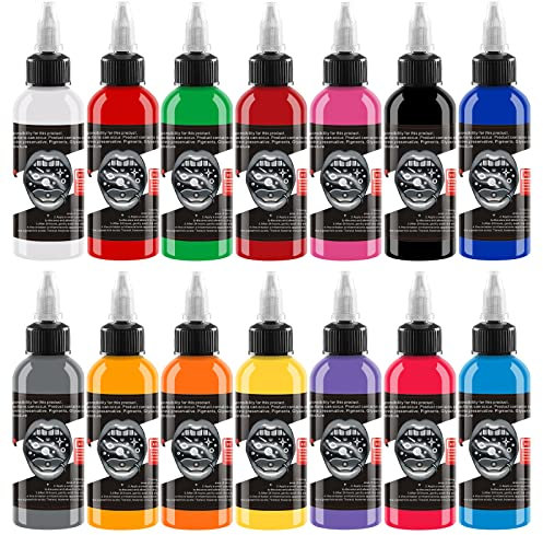 DLDN01 Lot de 14 encres de tatouage - Noir et rouge - Permanent - Professionnel - Maquillage - Pigment de peinture corporelle - 30 ml - 1 flacon