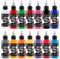 DLDN01 Lot de 14 encres de tatouage - Noir et rouge - Permanent - Professionnel - Maquillage - Pigment de peinture corporelle - 30 ml - 1 flacon