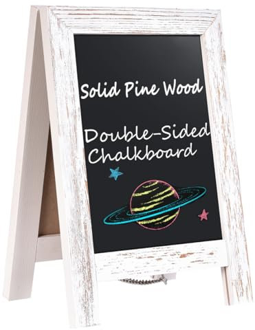 Umtiti Tisch-Kreidetafel-Schild, doppelseitig, weiß, massives Kiefernholz, gerahmte stehende Kreidetafel, 22.6x32.6 cm, kleine Küchenarbeitsplatte, Dekor für Zuhause, Bar, Hochzeit (SMHB-WH-2232A)