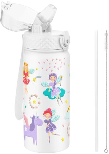 GOPPUS Trinkflasche Kinder 550ml Edelstahl Flasche mit Strohhalm und auslaufsicherem Deckel Sport BPA-frei Wasserflasche Jungen Mädchen