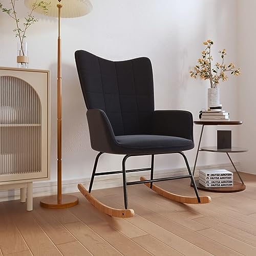 Homgoday Schaukelstuhl, schwarz, aus Stoff, Stühle für den Außenbereich, Esszimmerstühle für den Garten, Möbel für den Garten, Möbel für den Außenbereich, Terrasse, Möbel, Schwarz, ohne Fußstütze