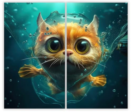 SMTDeco Herdabdeckplatte Ceranfeld Abdeckplatte Herdabdeckung Herdplatten Abdeckungen Induktionskochfeld 2 x 30x52 cm 2-tlg. Katze Wasser Orange