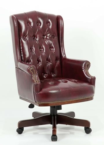 Fine Chairs Chesterfield Antique Style PU Leather Managers Directors High Back Desk Office Computer Captains Chair (Red)