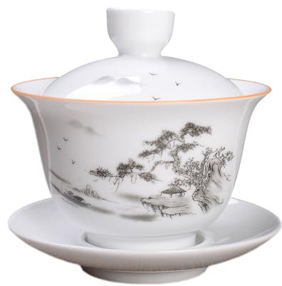 Woonsoon Jingdezhen Tasse à thé en porcelaine chinoise Gaiwan faite à la main 200 ml Kungfu Soupière émaillée blanche avec couvercle Sancai chinois Bol à lèvres Soucoupe Service à thé traditionnel