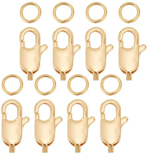 GOMAKERER 30 Stück Messing-Karabinerverschlüsse Mit 30 Stück Offenen Biegeringen, Echtes 18K-Vergoldetes Schmuckzubehör-Set Metall-Halskettenverschlüsse Und -Verschlüsse Für Schmuckreparatur, 21 Gauge