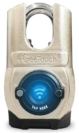eGeeTouch Smartes Vorhängeschloss für den Außenbereich der 5. Generation – Einzelnes Anti-Schnitt-Design, schlüsselloses Bluetooth- und NFC-Schloss, robuste wetterfeste Sicherheit für Tore, Schuppen