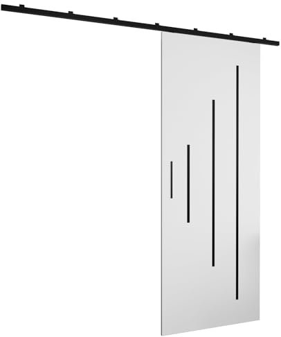 ABIKSMEBLE Zonda Kit porte coulissante rail - Set intérieure suspendue - Quincaillerie portail - Panneau stratifié - 204x80 cm - Blanc