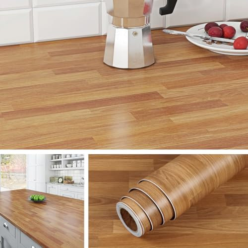 Livelynine Folie Arbeitsplatte Küche Holzoptik 500CM x 90CM Breit Klebefolie Holzoptik Eiche Natur Wasserdicht Folie Holzoptik Selbstklebend Küchenrückwand Tischplatte Arbeitsplatte Folie Holzoptik