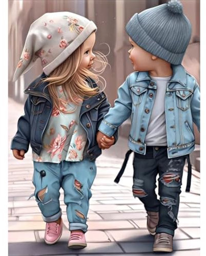 Starnearby Broderie Diamant Couple Kit Complet Bricolage Diamond Painting Couple Enfant Garçon et Fille Diamant Rond Mosaïque Peinture Diamant 5D Complet Cadeau 30x40cm