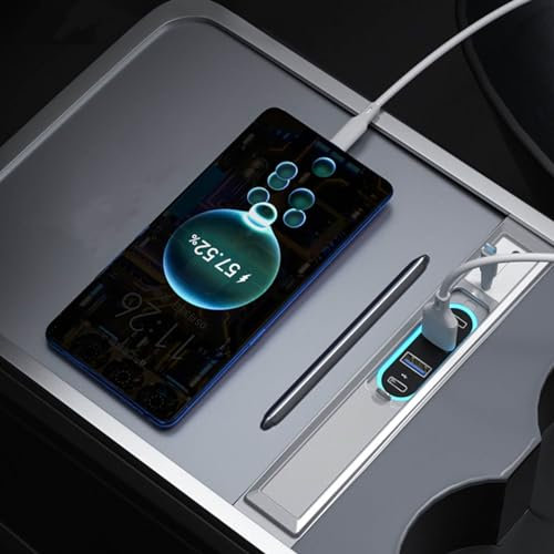 Station D'accueil de Moyeu Rétractable pour Modèle Y/3, Chargeur de Téléphone Multiport de Console Centrale, Prise en de la Rapide USB C, Hub USB de Voiture