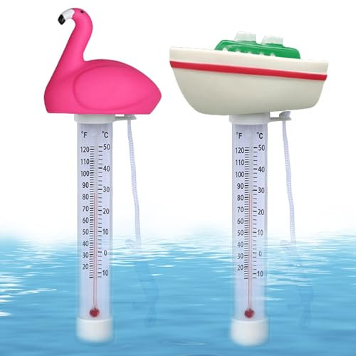 2 Stück Schwimmende Pool Thermometer, Bruchfest Wasserthermometer mit String, Poolthermometer Schwimmend, Schwimmende Wasser Temperatur Thermometer für Badewannen, Schwimmbäder, Teiche