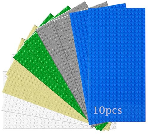 Guihumz Pack de 10 Bases para Construir,Juego de Placas de construcción compatibles con la mayoría de Las Marcas, Placas Base rectangulares de 25,5 x 12,8 cm con 16 x 32 Puntos Multicolor