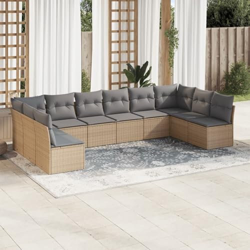 Juroupi 10-TLG. Garten-Sofagarnitur mit Kissen Outdoor Sitzgruppe Lounge Set Balkon Outdoor Furniture TerassenmöBel AußEn Lounge Beige Poly Rattan - 3218089