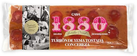 1880 Turrón de Yema Tostada con Cereza Rilsan, 300 g | Elaborado con almendra seleccionada, hecho en España, ideal para regalar, para compartir o como capricho, dulce navideño