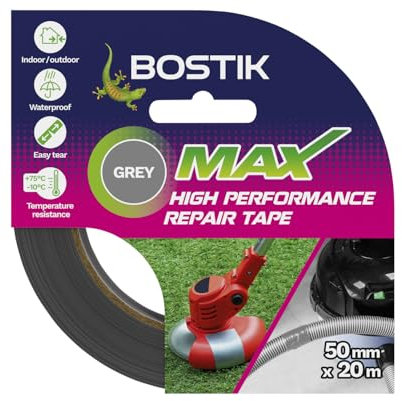 Bostik Cinta adhesiva Max Repair color gris, ultra fuerte, impermeable, máxima resistencia a la unión, resistente al calor, al agua y a los rayos UV, uso en interiores y exteriores, rollo de 50 mm x