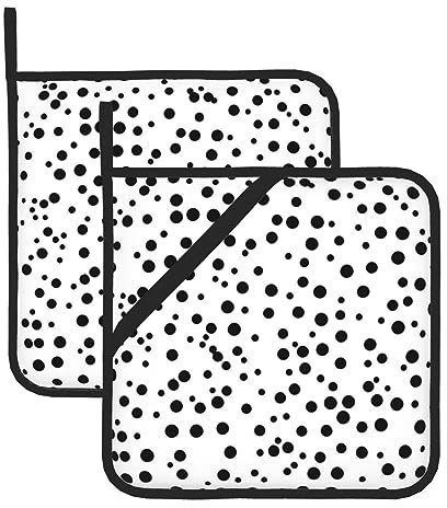 WHJYYXDE Juego de 2 soportes para ollas de 8 x 8 pulgadas, aislamiento duradero y antiquemaduras, tela impermeable, diseño de granja rojo, patrón de lunares blancos y negros