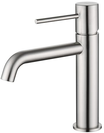 GALYON IMEX Grifo Monomando Lavabo Serie Monza, Grifo Moderno,Lavabo, Acabado Níquel Cepillado, Cartucho Cerámico Ø26 mm, Flexos 3/8